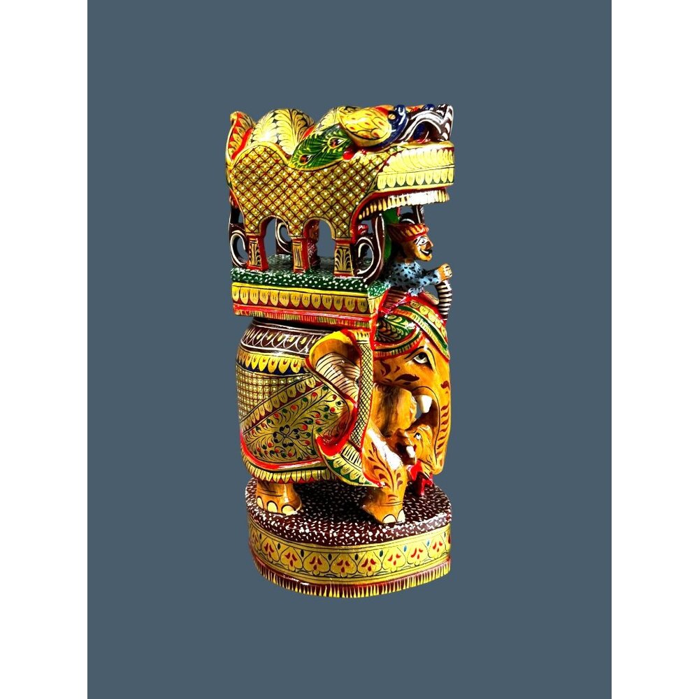 Indian Royal Elephant Procession Figure Hand Carved Painted Maharaja Statue 11 1